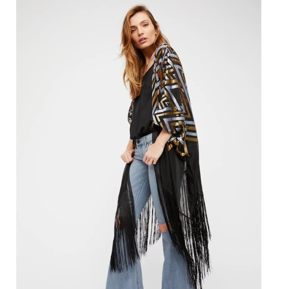 Free People Ruby Soho Fringe Burnout Kimono